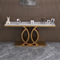 Consoles modernes de luxe en demi-lune Table d'entrée en acier inoxydable avec pieds Table d'entrée rectangulaire en pierre frittée