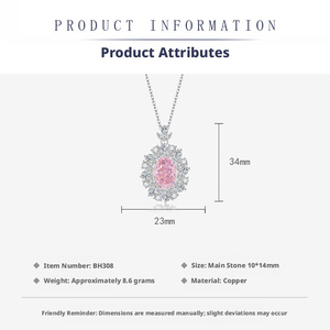 Magnifiques bijoux de mode attrayants, anneaux ovales en zircone cubique rose 10*14mm, collier en cuivre pour femmes - Product Image 2