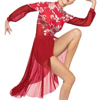 MiDee imprimé moderne Ballet justaucorps vêtements de danse filles femmes manches longues bouffantes rouge gymnastique body classique ballerine Costume