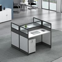 Poste de travail modulaire pour bureau en open space, table d'ordinateur droite avec écran en verre pour entreprise