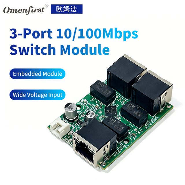 3 Port 10/100Mbps Unmanaged Fast Ethernet Poe Switch Module, OEM ODM RJ45 Network Switch PCBA Board with Wide Voltage Input
