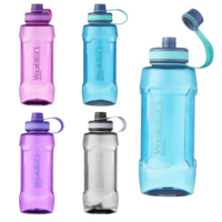 Bouteille d'eau en plastique à grande capacité (1,5 L / 1,8 L) sans BPA, anti-fuite, avec poignée de transport et bouchon à vis, à débit rapide, personnalisable avec logo, idéale pour la salle de sport