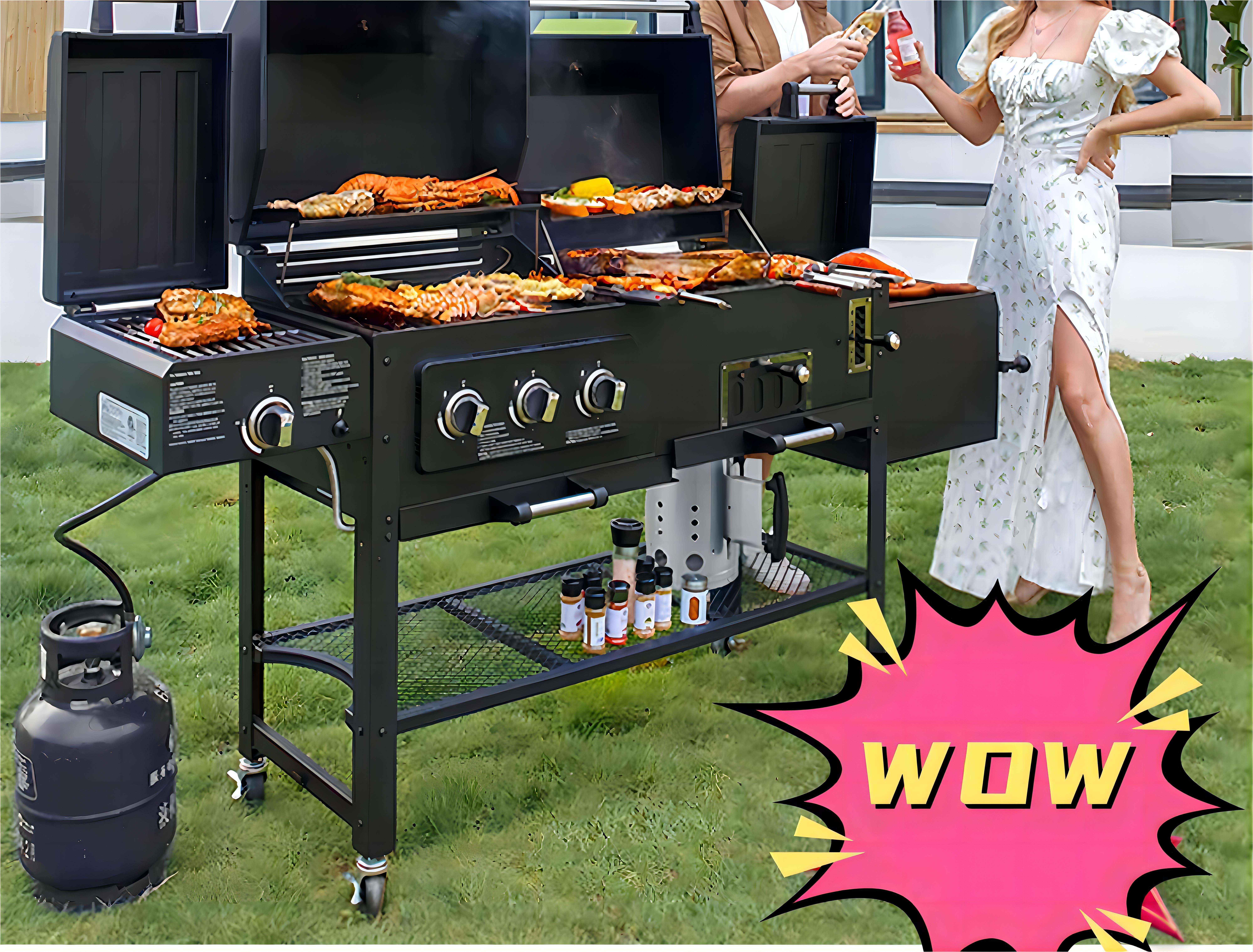 Large Outdoor Kitchen BBQ Charcoal Gas Grill, Burners, OEM