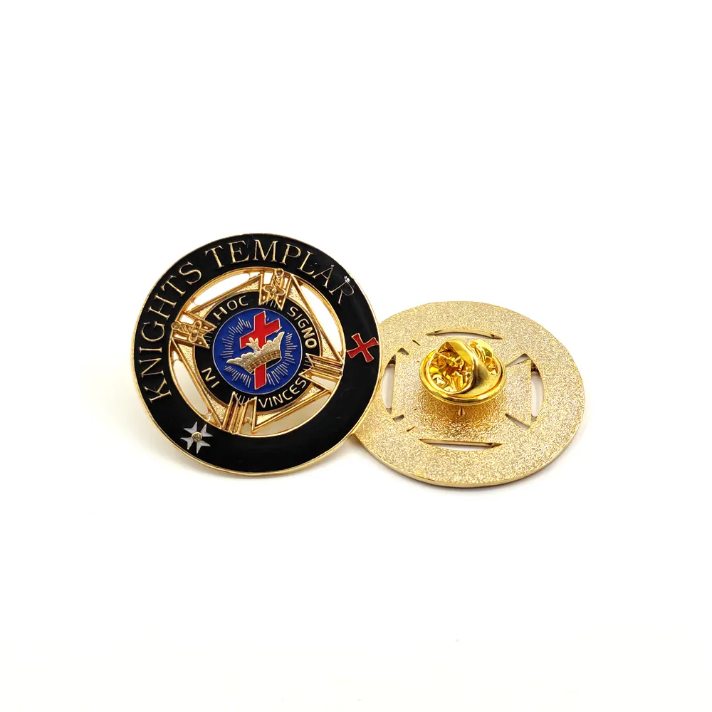 Epoxy Vrijmetselarij York Rite 1.25 "Deluxe Uitgesneden Ronde Masonic Tempeliers Revers Pin