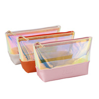 Tendance de la mode coréenne pochette holographique rose paillettes arc-en-ciel TPU sacs à cosmétiques beauté trousse de maquillage pour dame Logo