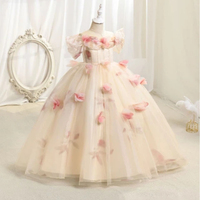 Robe de cérémonie Fée des Fleurs pour Filles, Robe de Bal de Luxe en Tulle pour Enfants, Robe de Demoiselle d'honneur pour Petites Filles, Costume de Performance au Piano