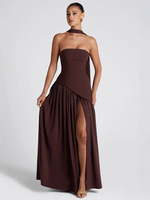 Robe longue fendue sexy dos nu pour femme, style européen et américain, couleur unie, avec fente haute, type body