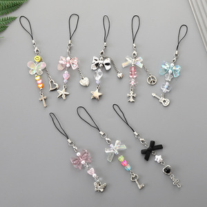 Trendige Mehrfarbige Y2K Herzförmige Stern-Gitarren-Schmetterling-Kreuz-Anhänger Schlüsselanhänger Schleife Perlen-Schlüsselband Accessoires - Product Image 1