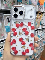 Coque de téléphone magnétique rigide transparente GS plaquée or, ornée de cristaux et motifs floraux peints, pour iPhone 18 Pro Max 17 Pro Max