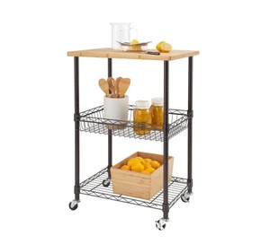 Heavy Duty Wooden Surface Kitchen Multi-Purpose Trolley Mobile Prep Cart with <b>Shelves</b> for Restaurant Canteen Commercial Kitchen - Product Image 5