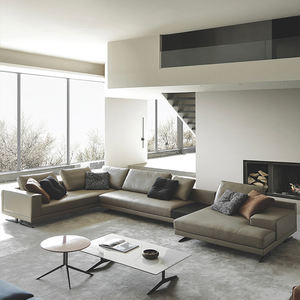 Sofá Seccional en Forma de L de Cuero Genuino Poliformm Mondrian, Estilo Moderno Italiano de Lujo, Esponja de Primera Calidad, Acero Inoxidable, para Villa - Product Image 3