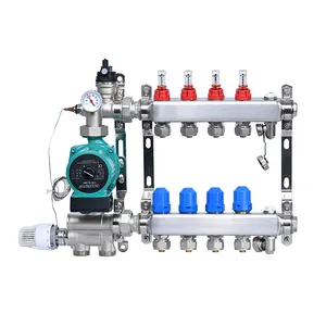 12 Branch Radiant Heat Floor With Control Valves Stainless Steel Water Distribution Pipe Pump For Heating Manifold