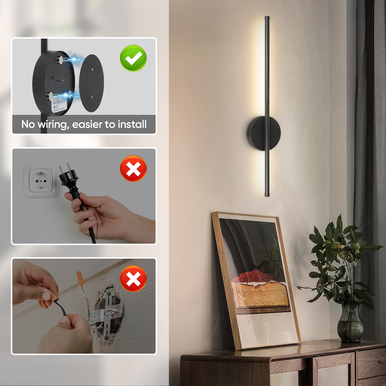 Set 2 Lampade Da Parete Ricaricabili Con Telecomando - 8000mAh, 3 Colori, Girevole 360°, Dimmerabile, Per Interni