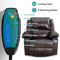 Fauteuil inclinable pivotant manuel VANBOW en cuir PU, fauteuil à bascule rotatif à 360 degrés avec chaleur et massage