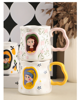 Tasse à café en céramique de style peinture à l'huile vintage - Mug rare pour filles comme souvenir. Gobelet à boire de haute qualité avec une boîte colorée.