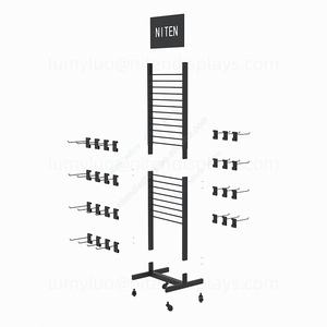 Support d'affichage mural à grille double face roulant, étagère en métal au sol avec crochets et roues, équipement de magasin durable - Product Image 6