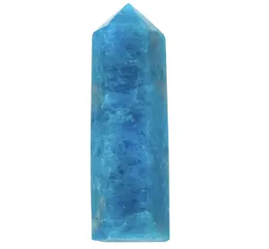 푸른 인회석 천연 수정 치유 지팡이 치유 수정 지팡이 6 면 처리 된 영기 차크라 돌 명상을위한 수정