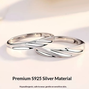 Anillos de Compromiso Geométricos de Plata de Ley S925 con Baño Electrolítico, Diseño Exclusivo, Moderno y Sencillo, Un Par - Product Image 2