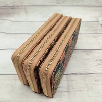 Dompet Panjang Wanita Vintage Multifungsi dari Kayu dan Kulit Vegan dengan RFID Blocking, Resleting, dan Bahan Gabus,  Tas Clutch Besar, Logo Custom, Tempat Koin
