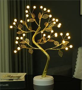 Lámpara de Mesa con Atmósfera Romántica, Centro de Mesa LED con Forma de Árbol Bonsái, Sensor Táctil, Cable de Cobre, con Hojas Doradas - Product Image 6