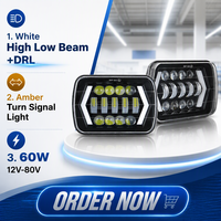 Phare LED de moto JHS 5x7 pouces, clignotant DRL en forme de V, feu de croisement/route, étanche IP67, prise H4, phare LED d'usine