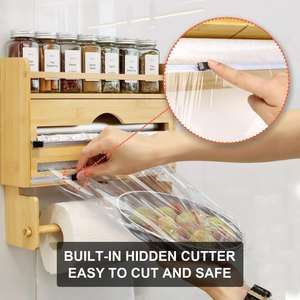 Feuille et emballage en plastique organisateur cuisine essuie-tout et pots à épices distributeur de <span class=keywords><strong>papier</strong></span> d'<span class=keywords><strong>aluminium</strong></span> en bambou avec porte-serviettes en <span class=keywords><strong>papier</strong></span> - Product Image 2