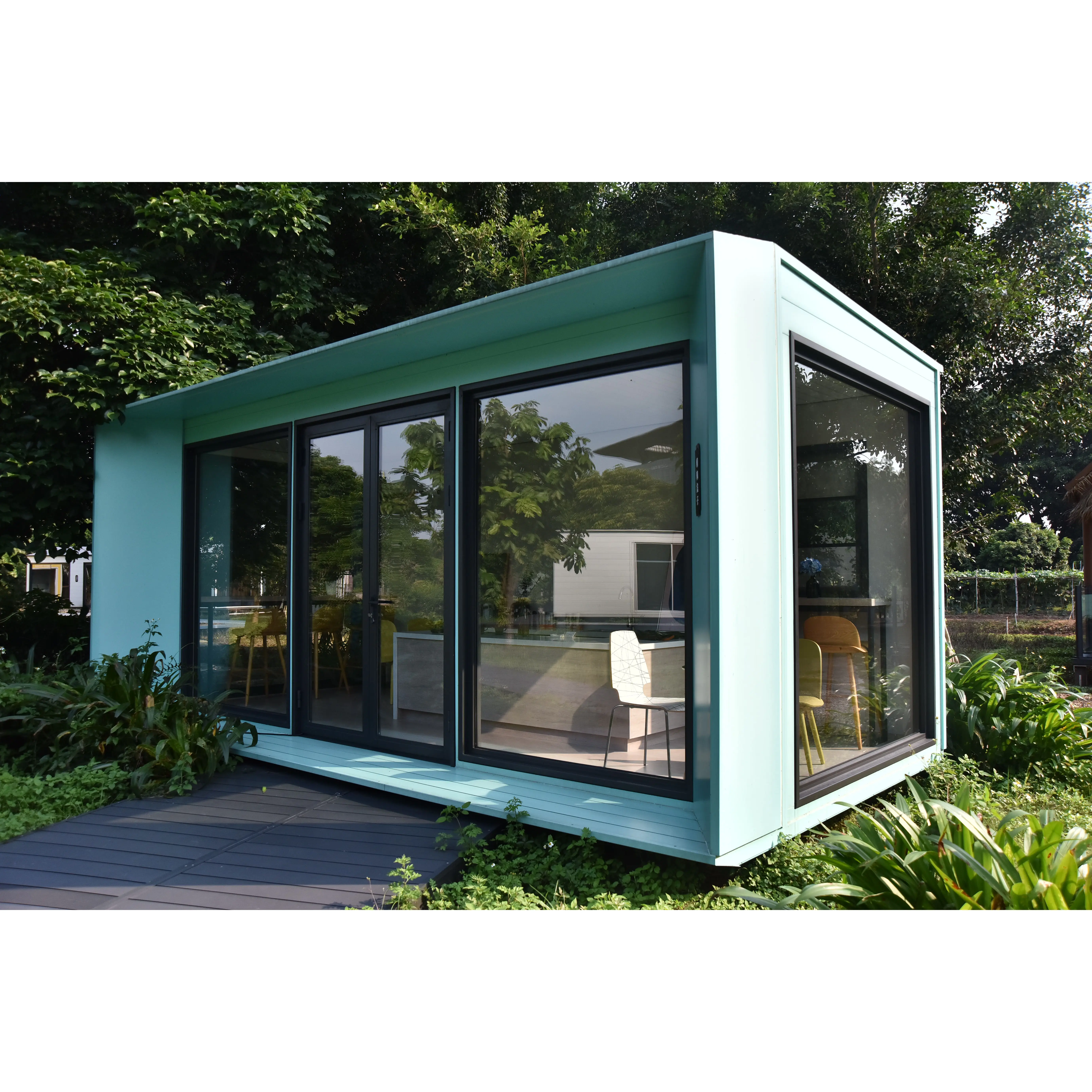 정원 헛간 금속 건물 옥외 저장 헛간 조립식 집 산업 디자인 휴대용 나무로 되는 아파트 콘테이너 집