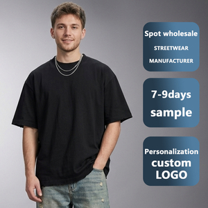 T-shirt en coton épais personnalisé avec logo pour homme, coupe oversize à épaules tombantes, style streetwear, t-shirt noir uni, grande taille, coupe ample - Product Image 1