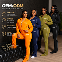 Ensemble streetwear personnalisé pour femme : veste zippée et pantalon évasé, durable, écologique, avec passepoil contrastant, survêtement 2 pièces décontracté