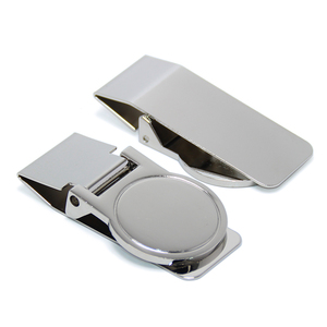 Minimalistische ronde portemonnee van roestvrij staal voor bankpassen, geld en tickets, met metalen geldclip. - Product Image 4