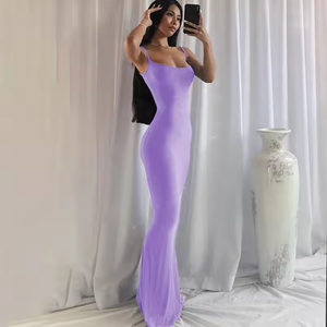 Envío de la gota 2022 largo elegante Color sólido slip Bodycon Maxi vestido de talla grande vestido informal de mujer - Product Image 1