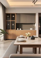 Buffet mural flottant sur mesure en bois, multi-niveaux, peu profond, idéal pour les petits condos et les espaces de salle à manger restreints