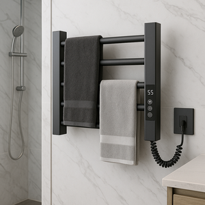 Mini Scaldasalviette Elettrico Nero Opaco in Acciaio Inox SUS304, Asciugasalviette da Parete Riscaldato per Uso Domestico e Bagno - Product Image 1