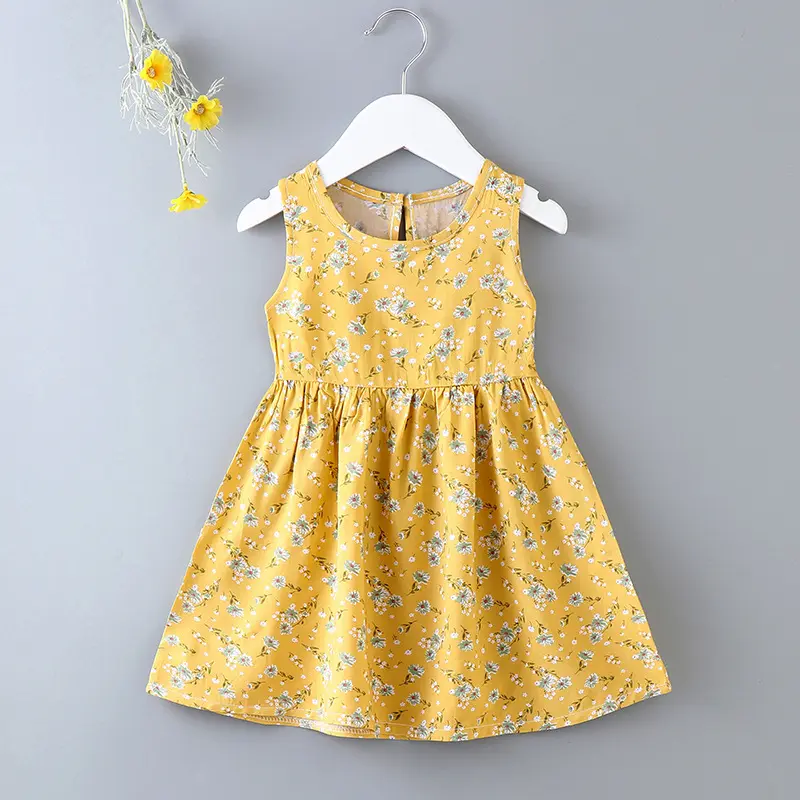 Summer Floral Princess Dress Beach Dress New Cotton Silk Tank Top Dress Children's A-Line Skirt