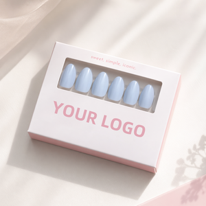<span class=keywords><strong>Faux</strong></span> ongles en gel souple PMMA, couleur <span class=keywords><strong>bleu</strong></span> <span class=keywords><strong>pastel</strong></span> unie, forme amande moyenne, réutilisables, à presser - Product Image 3