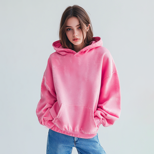 Felpa con Cappuccio Oversize Personalizzata con Logo, Alta Qualità, Effetto Invecchiato, Pesante, con Stampa in Rilievo per <span class=keywords><strong>Donna</strong></span> - Product Image 2