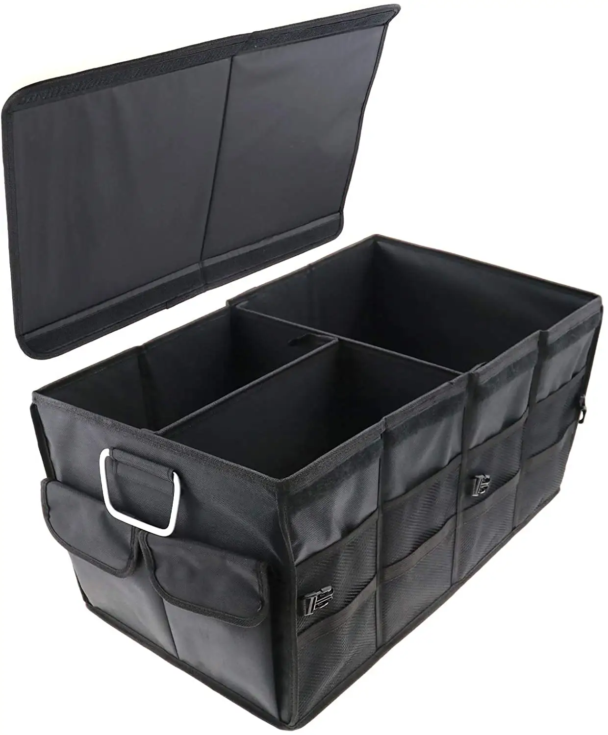 Car Trunk Organizer, Collapsible Non Slip Bottom, Securing Straps Black car boot storage bag