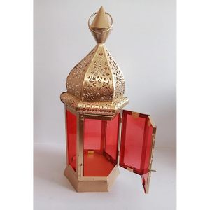 Iron Hexagon Decorative <b>Candle</b> Lantern Holders <b>Red</b> Metal Tabletop Christmas Lantern for Outdoor Patio Elegant Hanging Design - Product Image 1