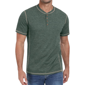 China Supplier 100% Cotton Knitted Short Sleeve Casual Button T-<b>shirt</b> Contrasting Stitching <b>Henley</b> Style Custom Logo Crew Neck - Product Image 5