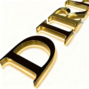 Chất Lượng Cao Tùy Chỉnh Dấu Hiệu Vàng Thép Không Gỉ Chiếu Sáng Kim Loại Gương <span class=keywords><strong>LED</strong></span> Dấu Hiệu Laser Cắt Kim Loại Đánh Bóng Backlit Thư Dấu Hiệu - Product Image 5