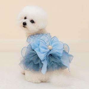 Vestido de Novia para Perro con Lazo Azul, Primavera Verano, Poliéster Estampado, Lindo - Product Image 1