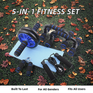 Wholesale 5 1 Fitness Equipment Set Includes Push-up Bar Ab Wheel Rollers Jump Rope Hand Grip-Made Durable Rubber <b>EVA</b> Material - Product Image 2