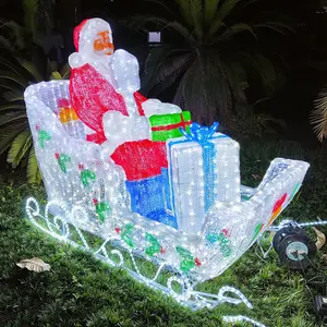 3d Santa Chair Motif Light Outdoor Christmas Santa Claus Decor White Metal Craft Reindeer Motif Light