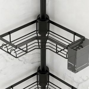 4-Tier Bathroom Adjustable <b>Shower</b> Shelf Rustproof Bathtub Storage Rack Tension Pole <b>Shower</b> <b>Corner</b> Caddy Organizer with 4 Baskets - Product Image 3