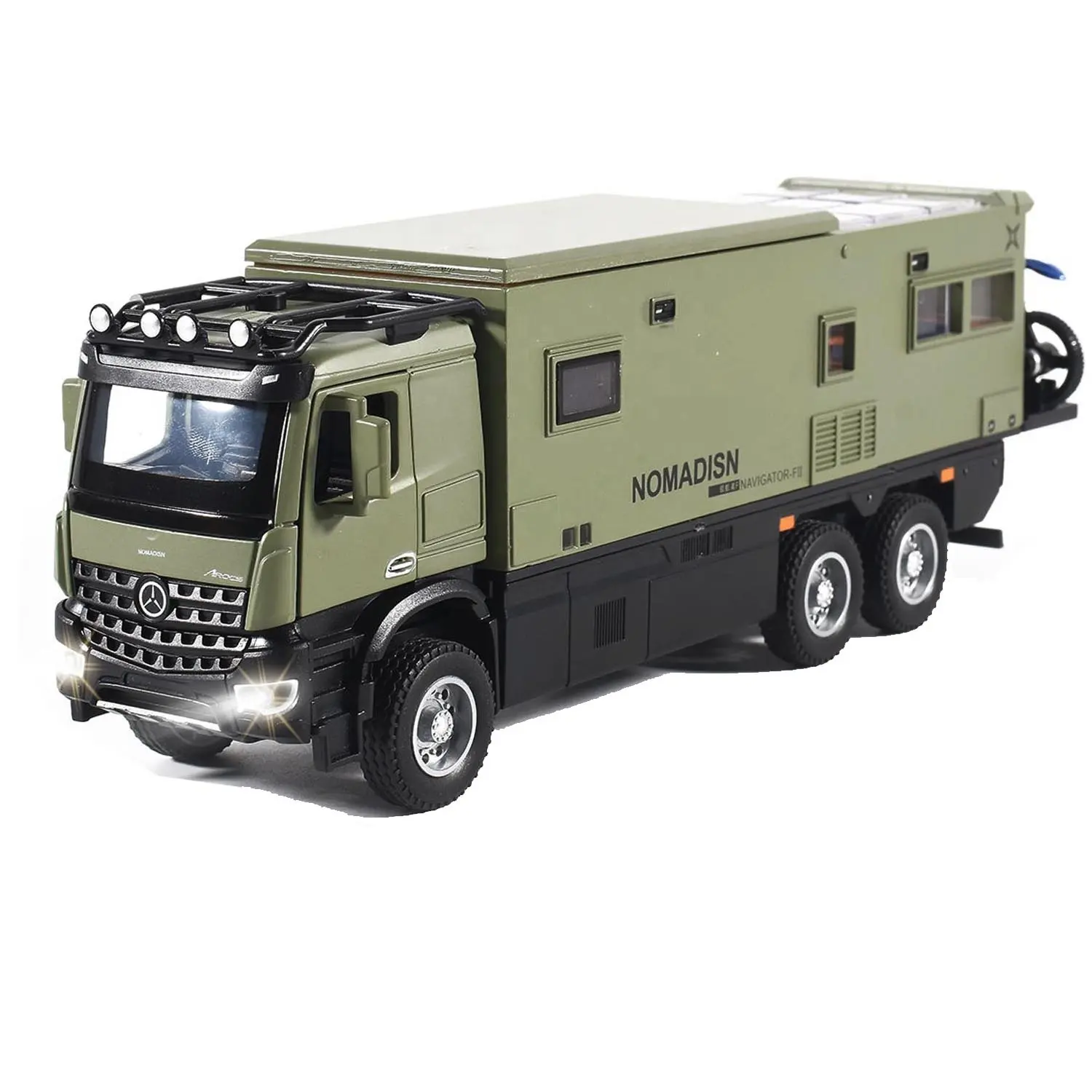 NEW 1:24 Nomadison Rv Die Cast Model Car with Door Opening Engine Hood & Trunk Opening,Pull Back Alloy Toy Car With Light Sound