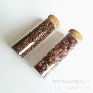 Tianjing Straight Mouth 40x120mm Glass Tube <b>Bottle</b> For Tea Storage With <b>Cork</b> Lid High Borosilicate - Product Image 3