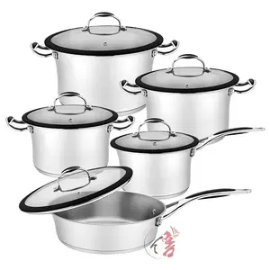 Wholesale kitchenware 10pcs stainless steel cooking ware set induction nonstick cookware pots and pans set
