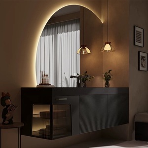 Italian minimalist semi-circular smart digital display <b>mirror</b> with large-capacity storage bathroom cabinet - Product Image 5