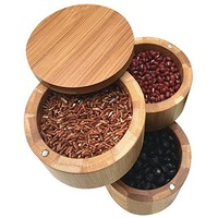 Legend Hot sale boîte d'assaisonnement de sucre de sel à Rotation ronde à 3 niveaux boîte de sel en bois boîte de rangement en bois avec cuisine magnétique