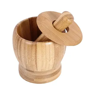 Wooden Mortar Pestle Garlic Press Ginger Crusher Pot Herb Spice Mixing Grinding Crusher Grinding Bowl Mortar Pestle Set